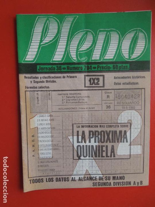 Coleccionismo de Revistas y Peri&oacute;dicos: PLENO REVISTA TECNICA PARA QUINIELAS TEMPORADA 83/84 N&ordm; 794 JORNADA 36- DATOS ESTADISTICOS