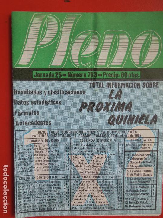 Coleccionismo de Revistas y Peri&oacute;dicos: PLENO REVISTA TECNICA PARA QUINIELAS TEMPORADA 83/84 N&ordm; 783 JORNADA 25 - DATOS ESTADISTICOS