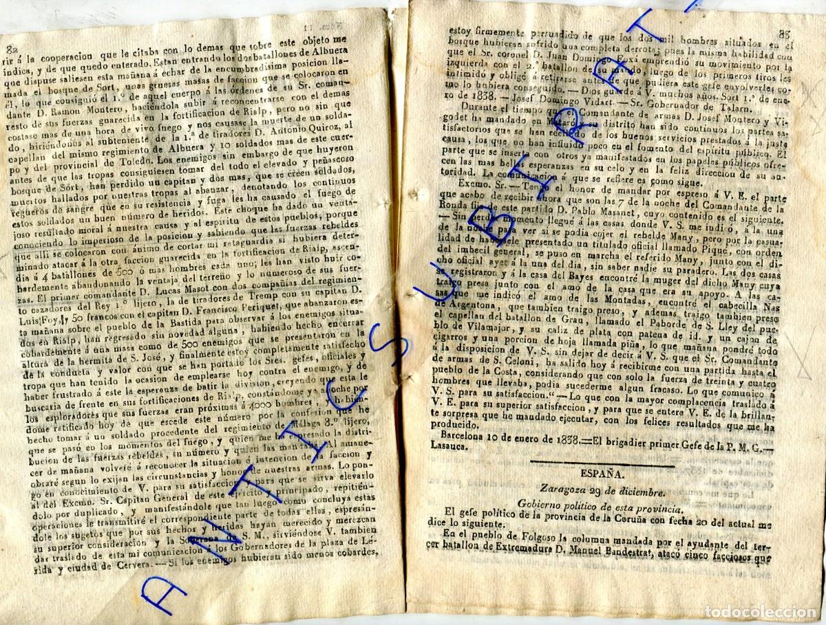 Coleccionismo de Revistas y Peri&oacute;dicos: DIARIO A&Ntilde;O 1838 PRIMERA GUERRA CARLISTA MANY PIQUE NAS DE ARGENTONA GRAU VILAMAJOR SANT CELONI