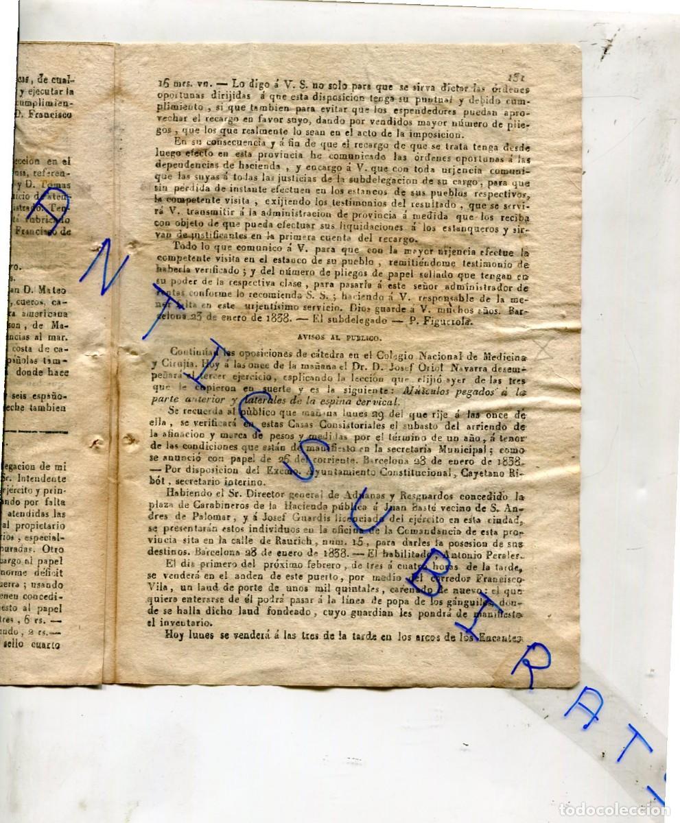 Coleccionismo de Revistas y Peri&oacute;dicos: DIARIO A&Ntilde;O 1838 PRIMERA GUERRA CARLISTA OPOSICIONES A CATEDRA DEL COLEGIO NACIONAL DE MEDICINA