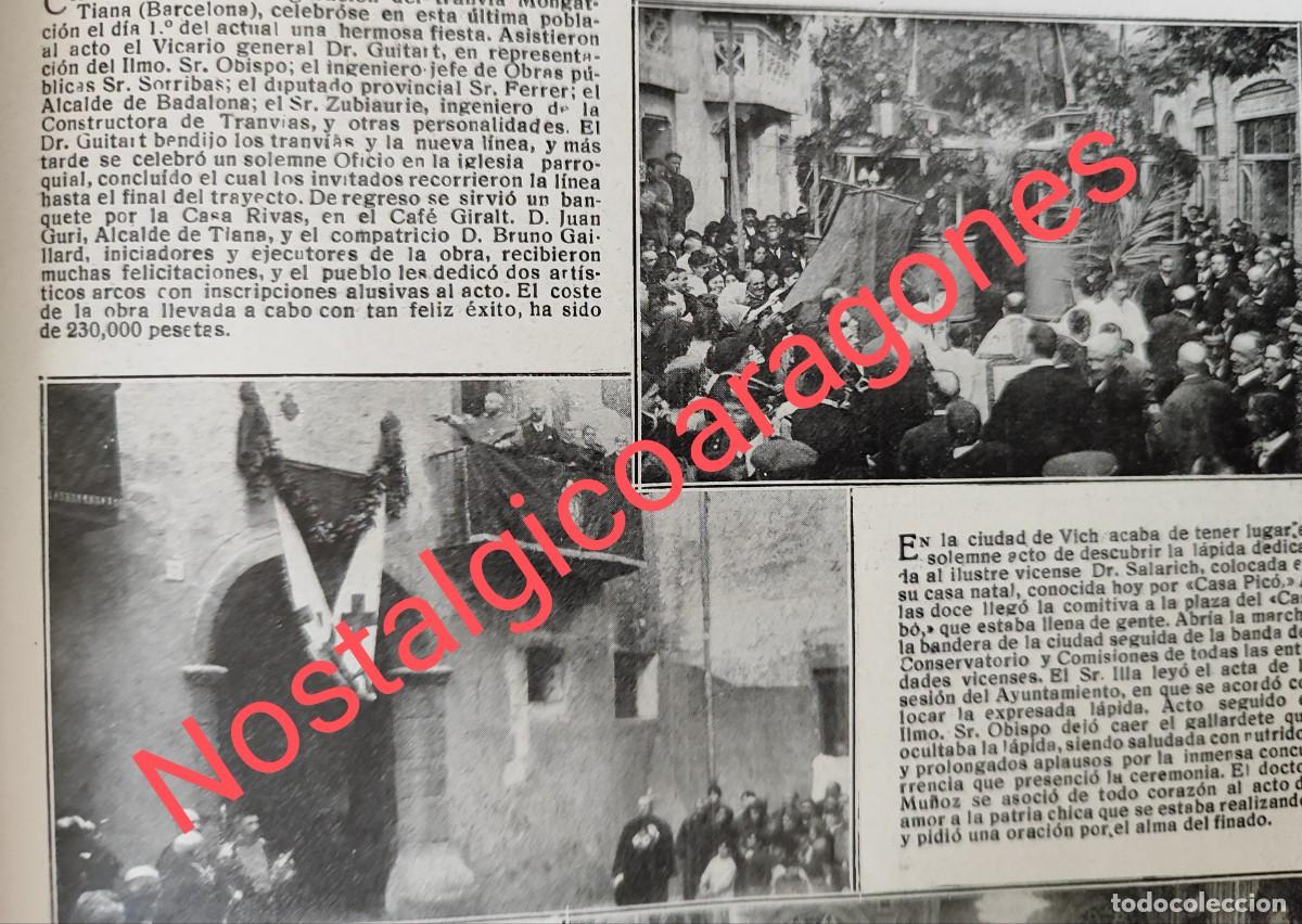 Coleccionismo de revistas y peri&oacute;dicos: inauguraci&oacute;n tranvia Montgat Tiana, Vich lapida Salarich foto revista pri siglo XX 191Q