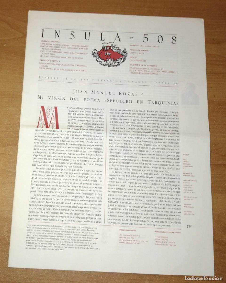 Colecionismo de Revistas e Jornais: &Iacute;NSULA 508, 1989 - DOSIER: DE EST&Eacute;TICA NOV&Iacute;SIMA Y NOV&Iacute;SIMOS, II / L&Iacute;RICA MEDIEVAL / TEATRO Y CINE