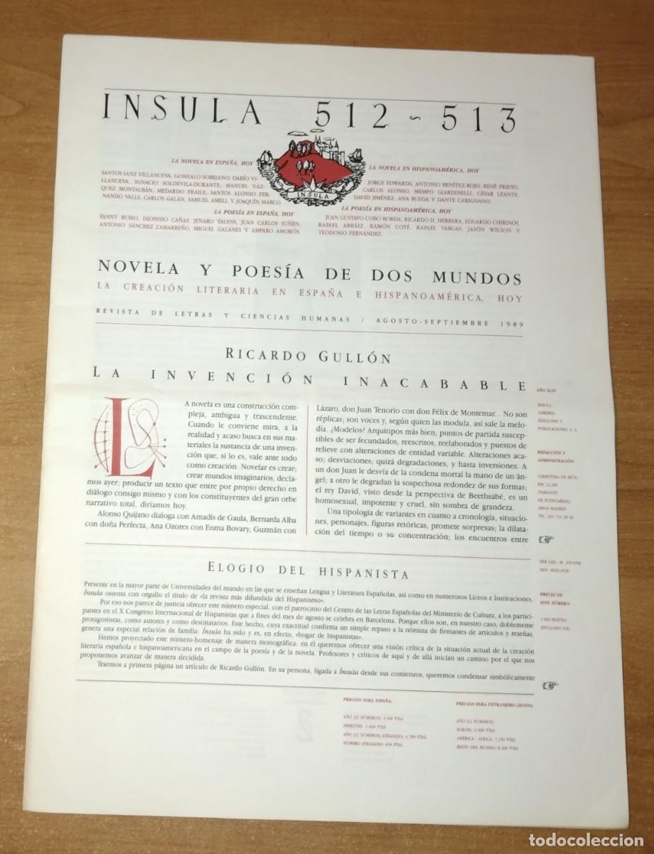 Colecionismo de Revistas e Jornais: &Iacute;NSULA 512-513, 1989 - LA CREACI&Oacute;N LITERARIA EN ESPA&Ntilde;A E HISPANOAM&Eacute;RICA, HOY