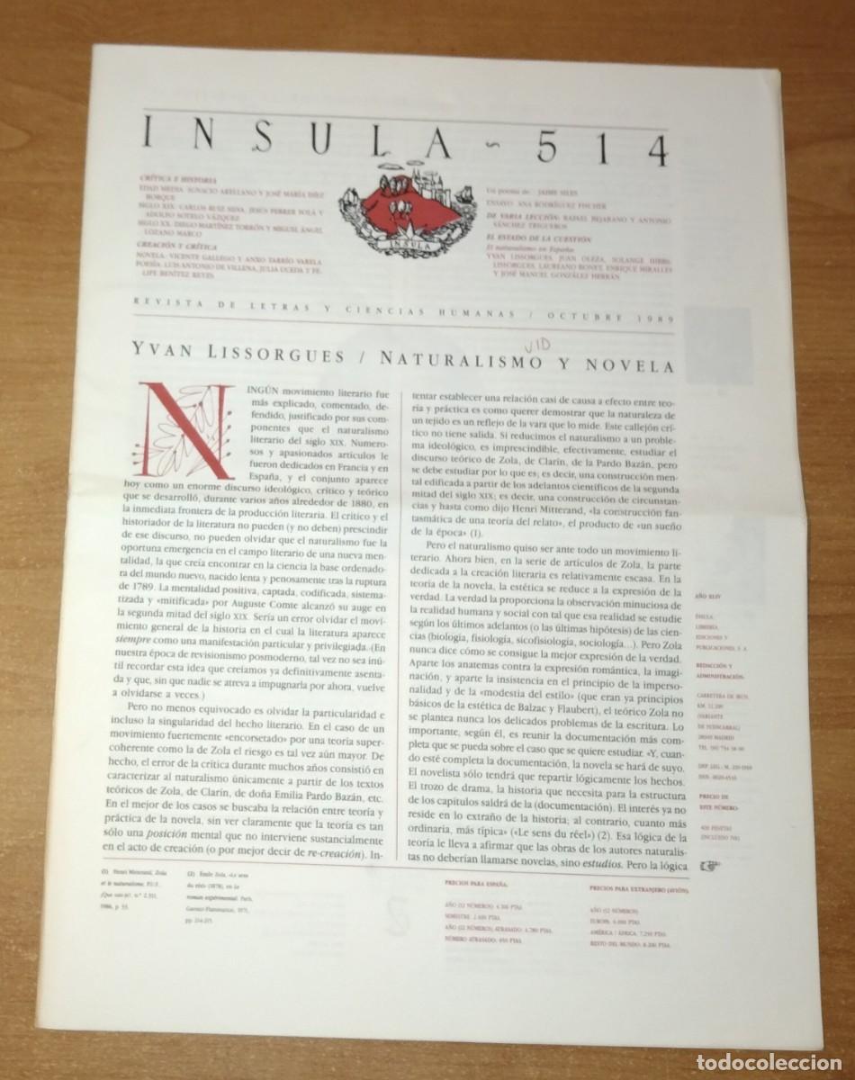 Colecionismo de Revistas e Jornais: &Iacute;NSULA 514, 1989 - DOSIER: EL NATURALISMO EN ESPA&Ntilde;A / LOPE DE VEGA