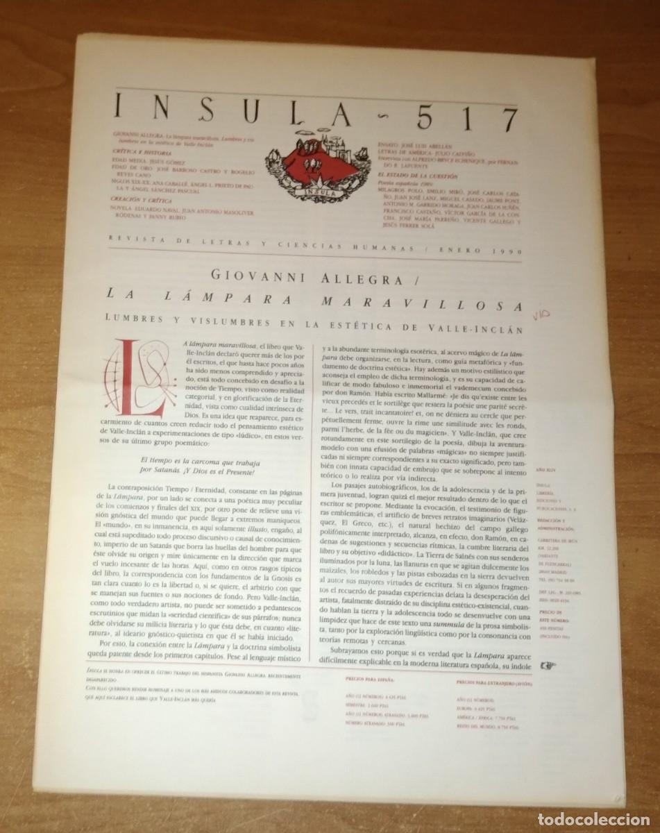 Colecionismo de Revistas e Jornais: &Iacute;NSULA 517, 1990 - DOSIER: POES&Iacute;A ESPA&Ntilde;OLA ACTUAL / LA POES&Iacute;A DE VALLE-INCL&Aacute;N / BRYCE ECHENIQUE