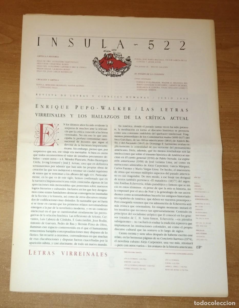 Colecionismo de Revistas e Jornais: &Iacute;NSULA 522, 1990 - DOSIER: LETRAS VIRREINALES / MEL&Eacute;NDEZ VALD&Eacute;S