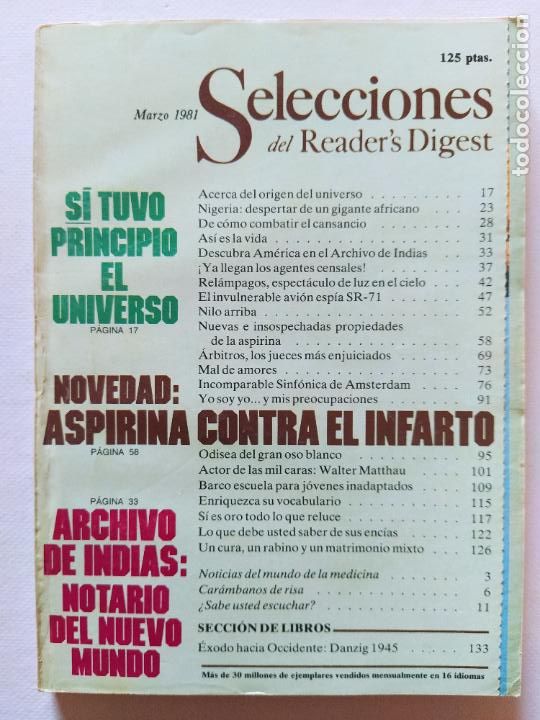 Collection Magazines and Newspapers: SELECCIONES DEL READER'S DIGEST N&ordm; 484 - MARZO DE 1981 (299)