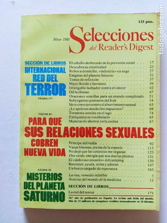 Collection Magazines and Newspapers: SELECCIONES DEL READER'S DIGEST N&ordm; 486 - MAYO DE 1981 (299)