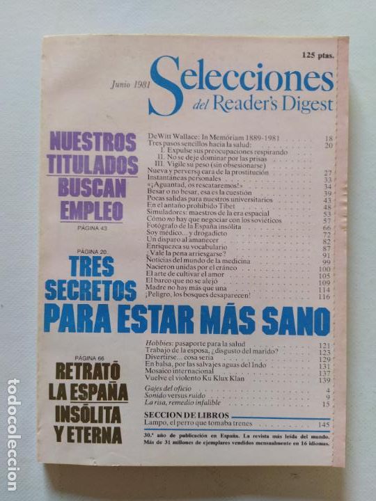 Collection Magazines and Newspapers: SELECCIONES DEL READER'S DIGEST N&ordm; 487 - JUNIO DE 1981 (299)