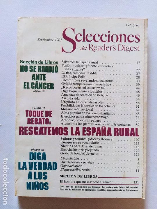 Collection Magazines and Newspapers: SELECCIONES DEL READER'S DIGEST N&ordm; 490 - SEPTIEMBRE DE 1981 (299)