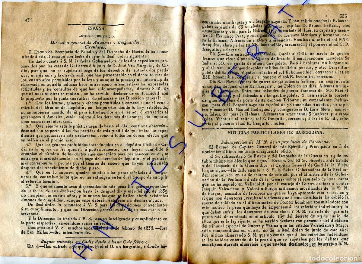 Collezionismo di Riviste e Giornali: DIARIO A&Ntilde;O 1838 PUERTO DE CADIZ CASA GUTIERREZ JOSE VEA MURGUIA COLA A&Ntilde;IL NUEVOS DECRETOS