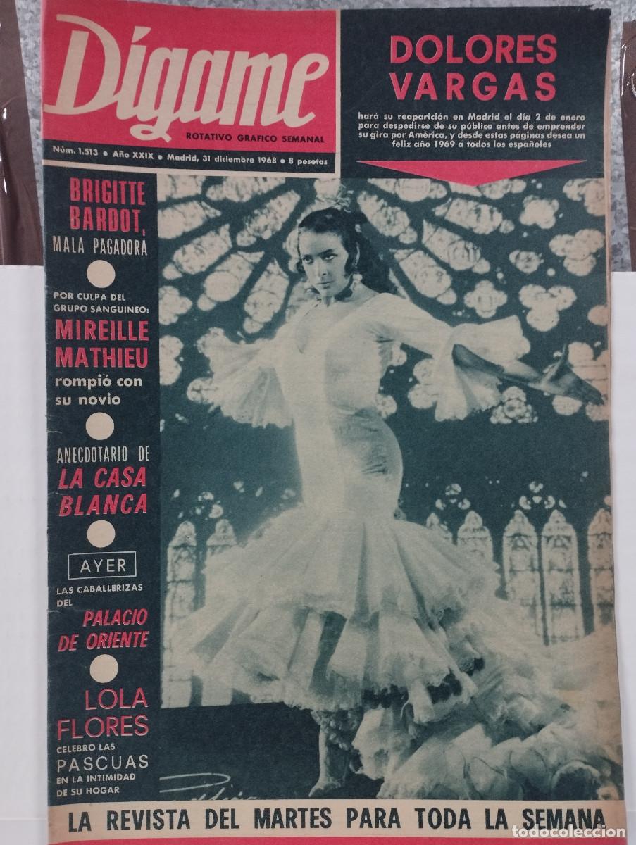 Coleccionismo de revistas y peri&oacute;dicos: REVISTA DIGAME A&Ntilde;O 1968 DOLORES VARGAS SORAYA LOLA FLORES SALOME EUROVISION GERARDO DIEGO B. BARDOT
