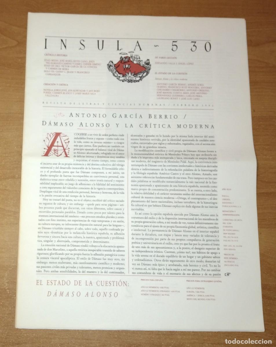 Colecionismo de Revistas e Jornais: &Iacute;NSULA 530, 1991 - DOSIER: D&Aacute;MASO ALONSO Y LA CR&Iacute;TICA MODERNA / FRANCESCO PETRARCA