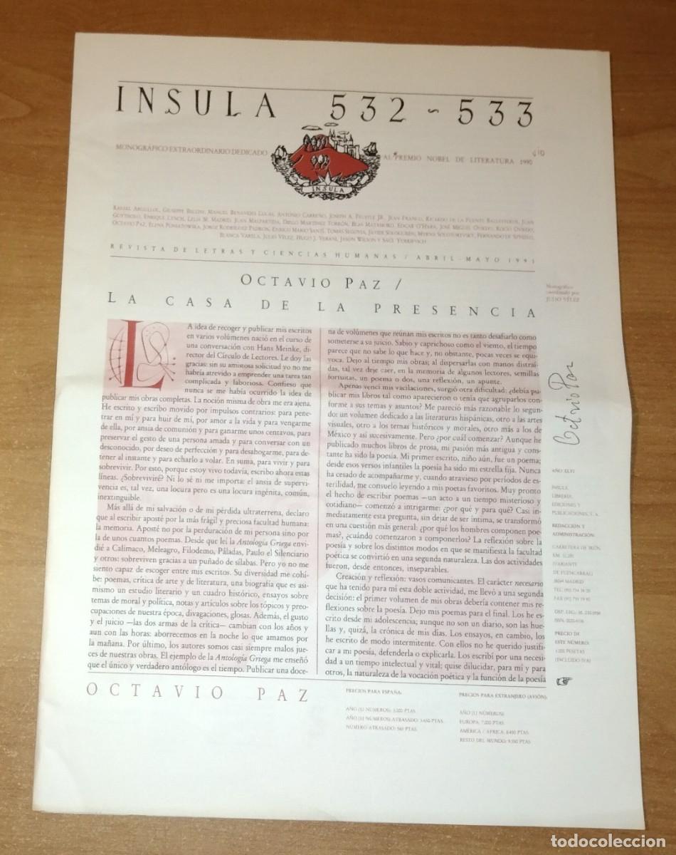 Colecionismo de Revistas e Jornais: &Iacute;NSULA 532-533, 1991 - MONOGR&Aacute;FICO: OCTAVIO PAZ, PREMIO NOBEL DE LITERATURA 1990