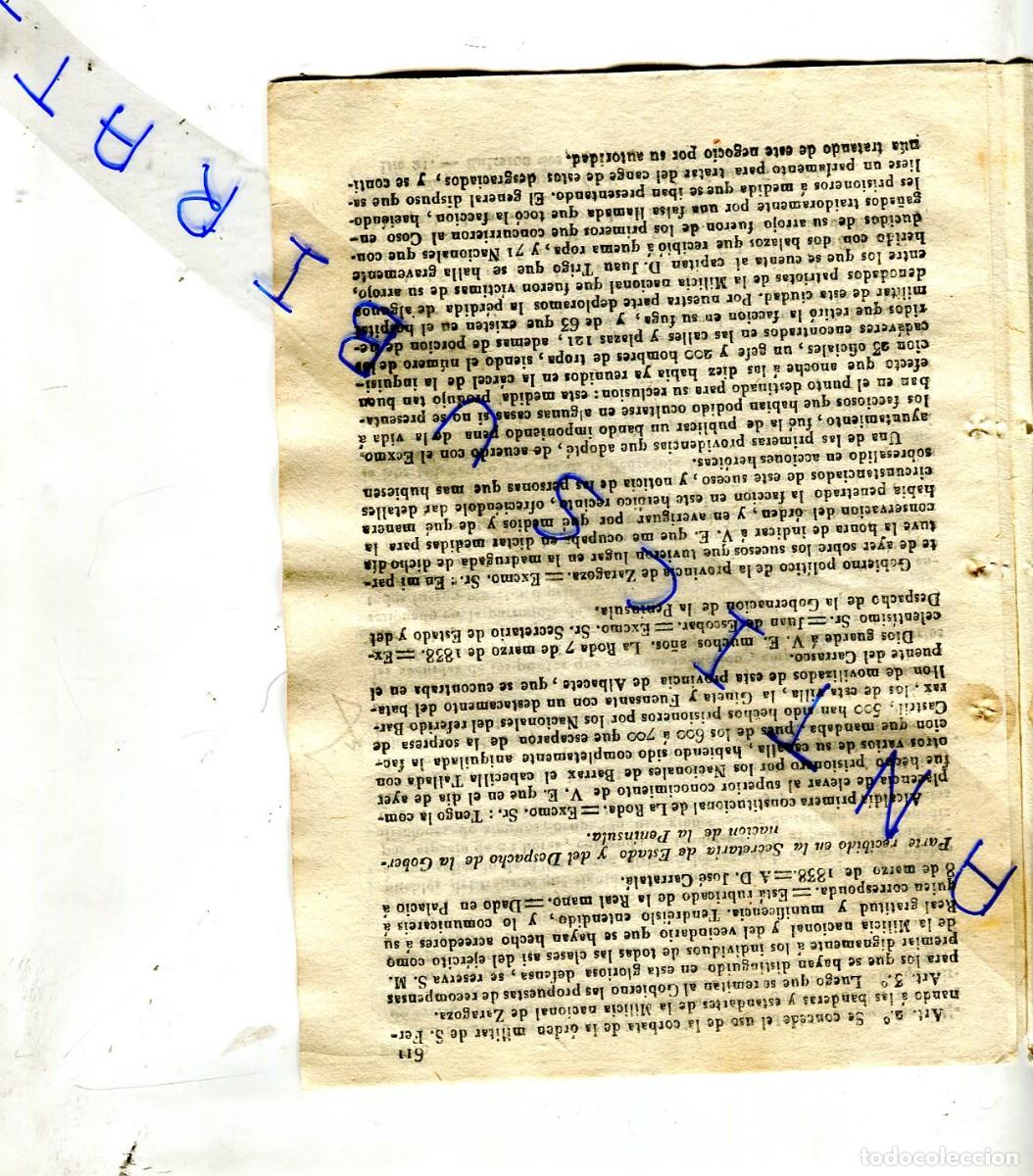 Coleccionismo de Revistas y Peri&oacute;dicos: DIARIO A&Ntilde;O 1838 PRIMERA GUERRA CARLISTA EN LA RODA BARRAX CABECILLA TALLADA CASTRIL GINETA FUENSANTA