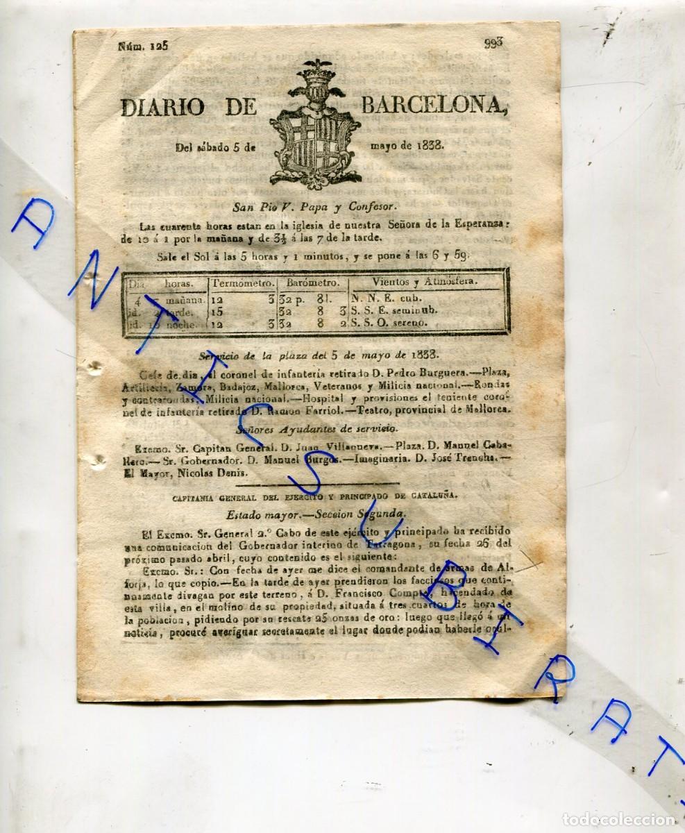 Coleccionismo de Revistas y Peri&oacute;dicos: DIARIO A&Ntilde;O 1838 PRIMERA GUERRA CARLISTA EN ALFORJA CONSTANTI RAURELL BRAFIM VILLARODONA MONTBLANC