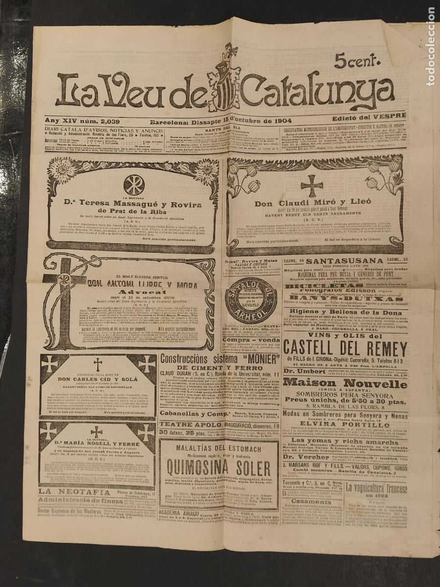 Coleccionismo de Revistas y Peri&oacute;dicos: LA VEU DE CATALUNYA - BARCELONA - 15 D'OCTUBRE DE 1904 -VER FOTOS-(V-25.038)