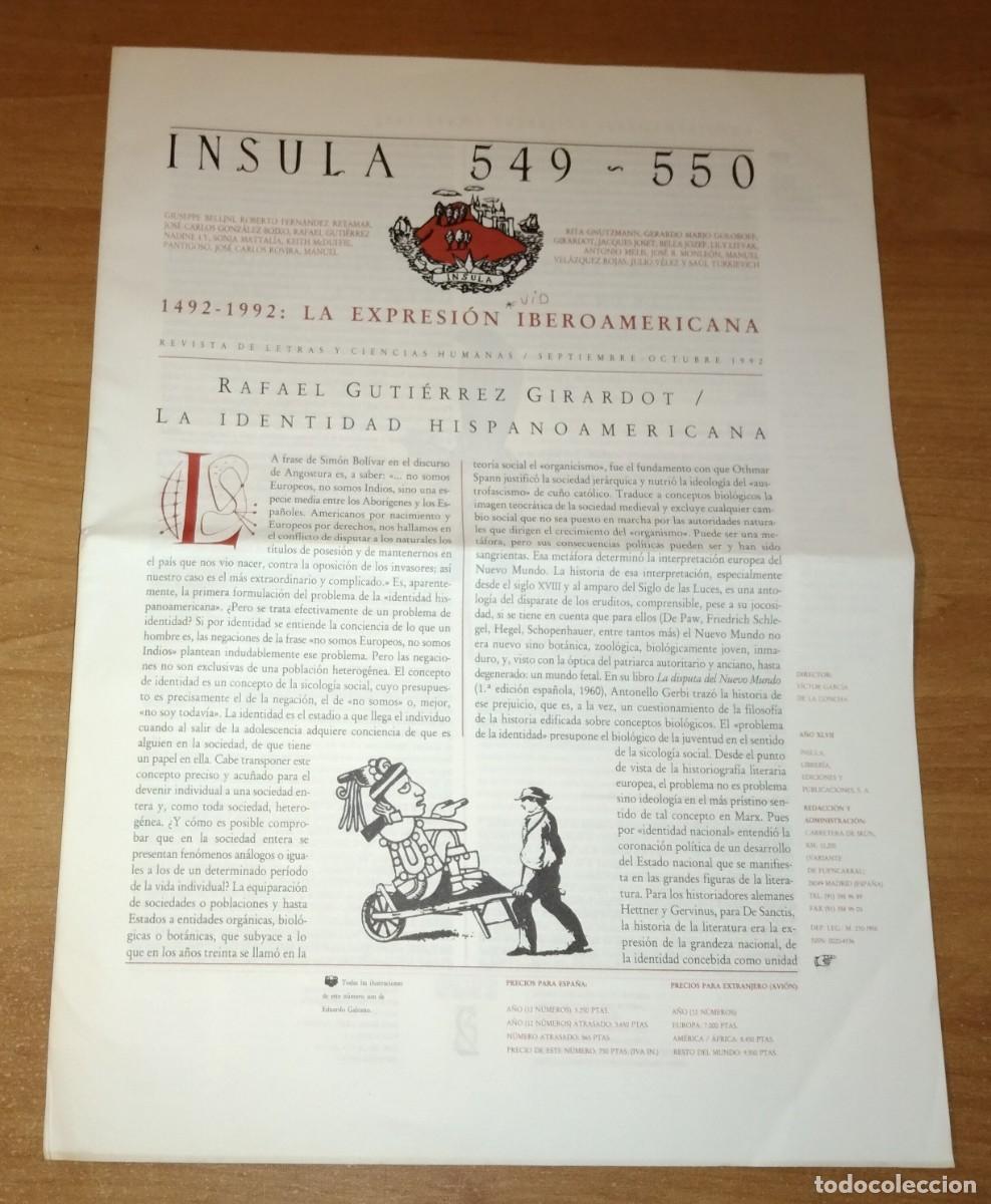 Colecionismo de Revistas e Jornais: &Iacute;NSULA 549-550 - MONOGR&Aacute;FICO: 1492-1992. LA EXPRESI&Oacute;N IBEROAMERICANA