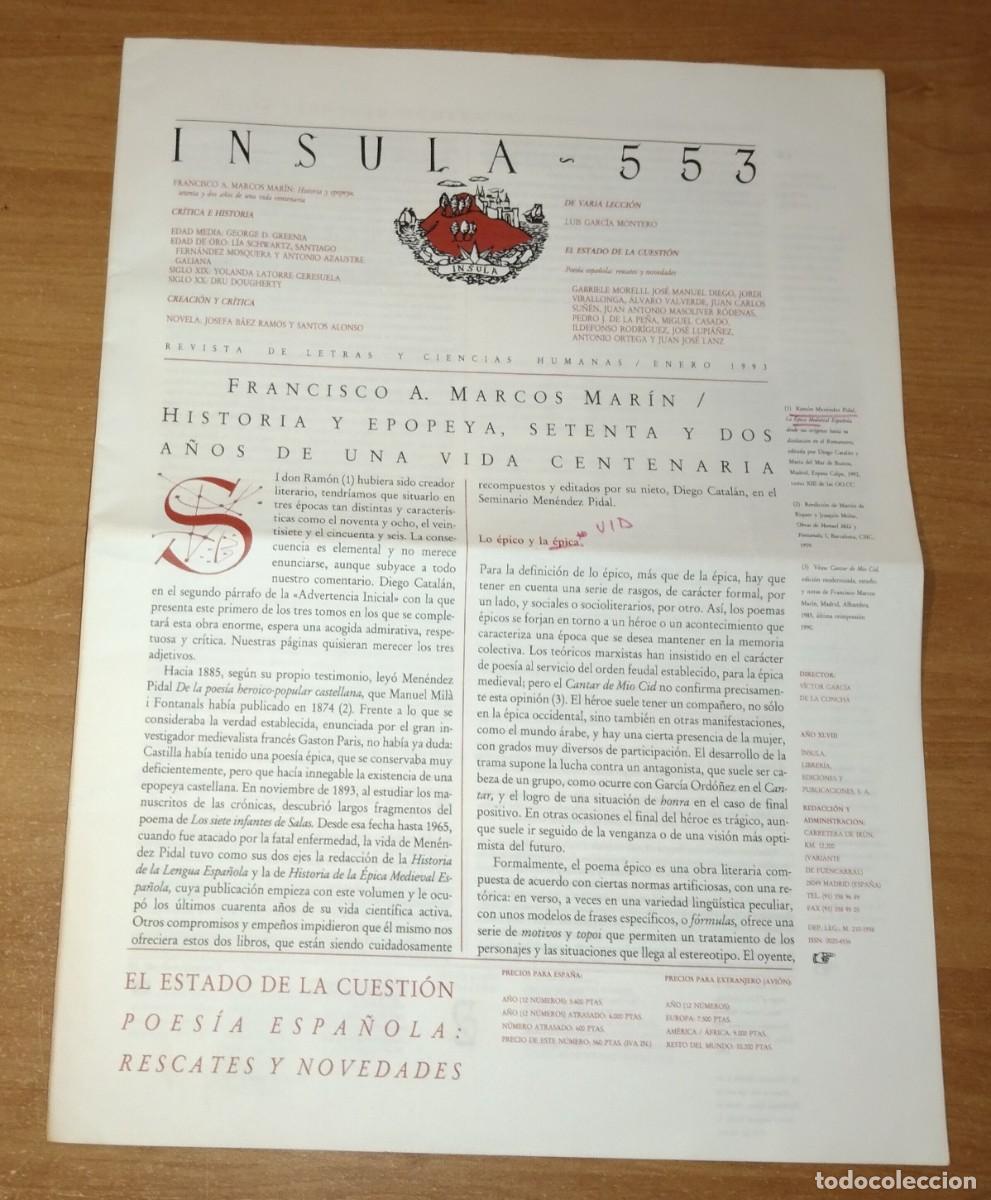 Colecionismo de Revistas e Jornais: &Iacute;NSULA 553, 1993 - DOSIER: POES&Iacute;A ESPA&Ntilde;OLA, RESCATES Y NOVEDADES / RAM&Oacute;N MEN&Eacute;NDEZ PIDAL