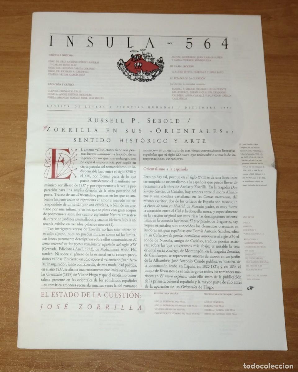 Colecionismo de Revistas e Jornais: &Iacute;NSULA 564, 1993 - DOSIER: JOS&Eacute; ZORRILLA / EL MODERNISMO