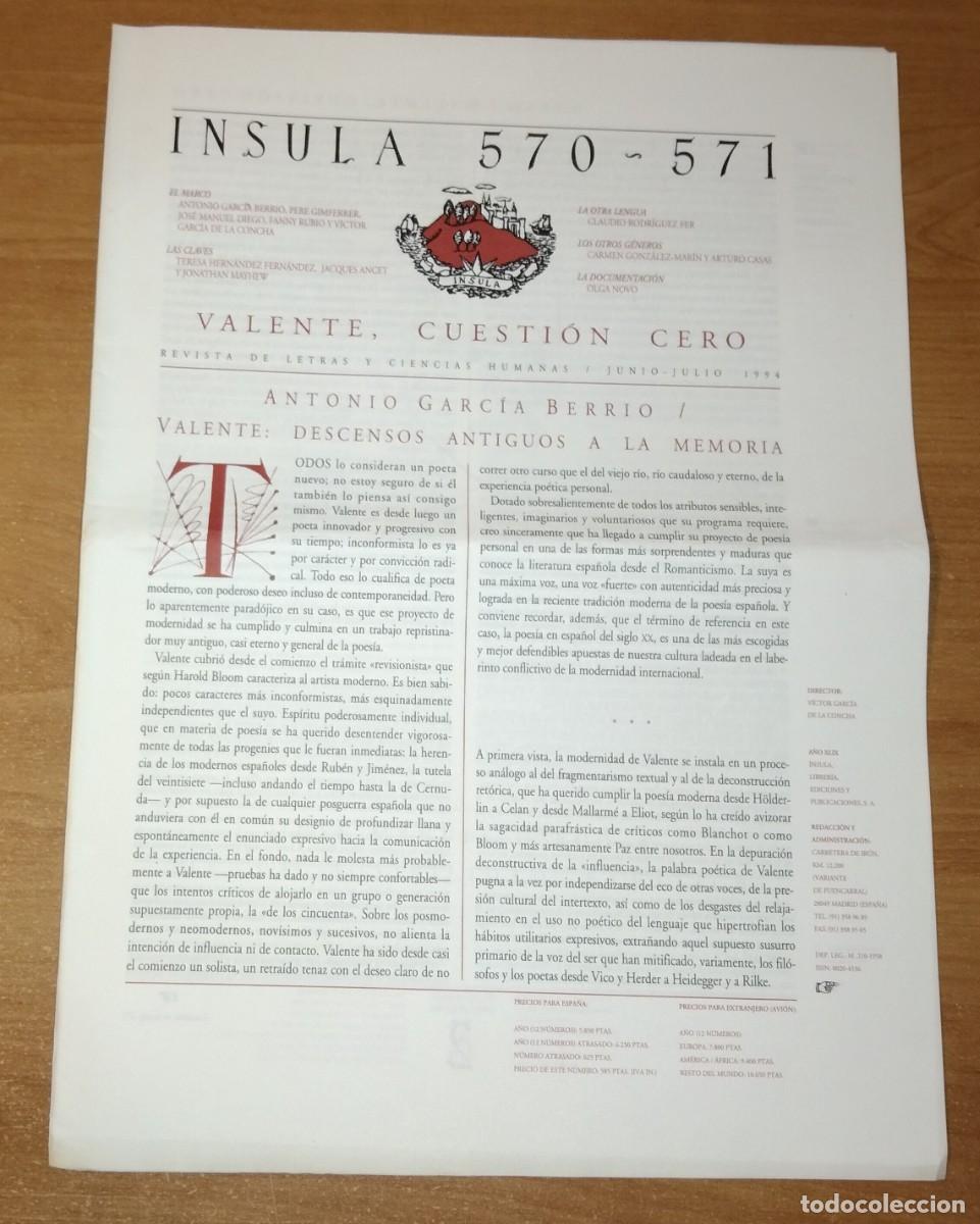 Colecionismo de Revistas e Jornais: &Iacute;NSULA 570-571, 1994 - MONOGR&Aacute;FICO: JOS&Eacute; &Aacute;NGEL VALENTE
