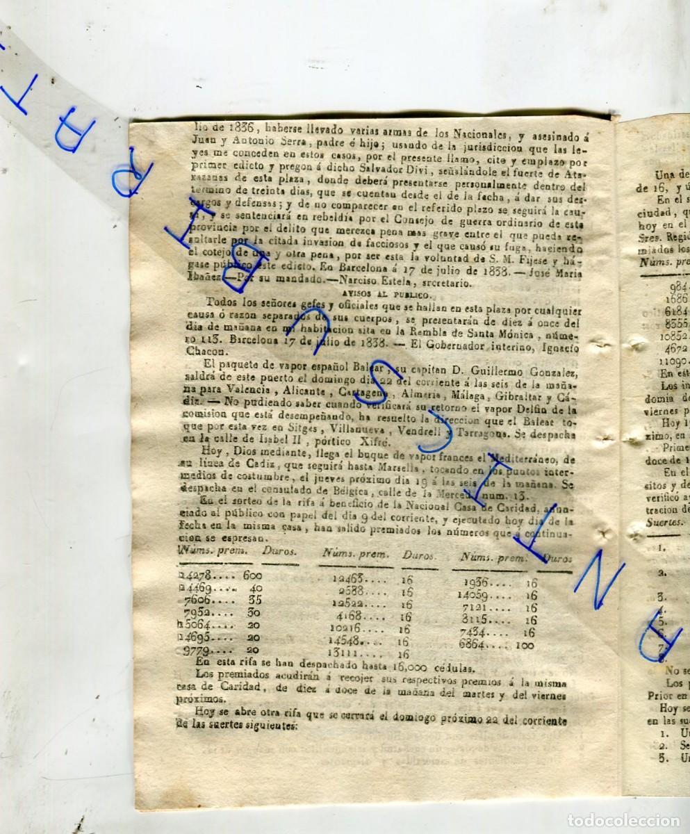 Coleccionismo de Revistas y Peri&oacute;dicos: DIARIO A&Ntilde;O 1838 PRIMERA GUERRA CARLISTA EN ARGENTONA SALVADOR DIVI ASESINATO DE JUAN ANTONIO SERRA
