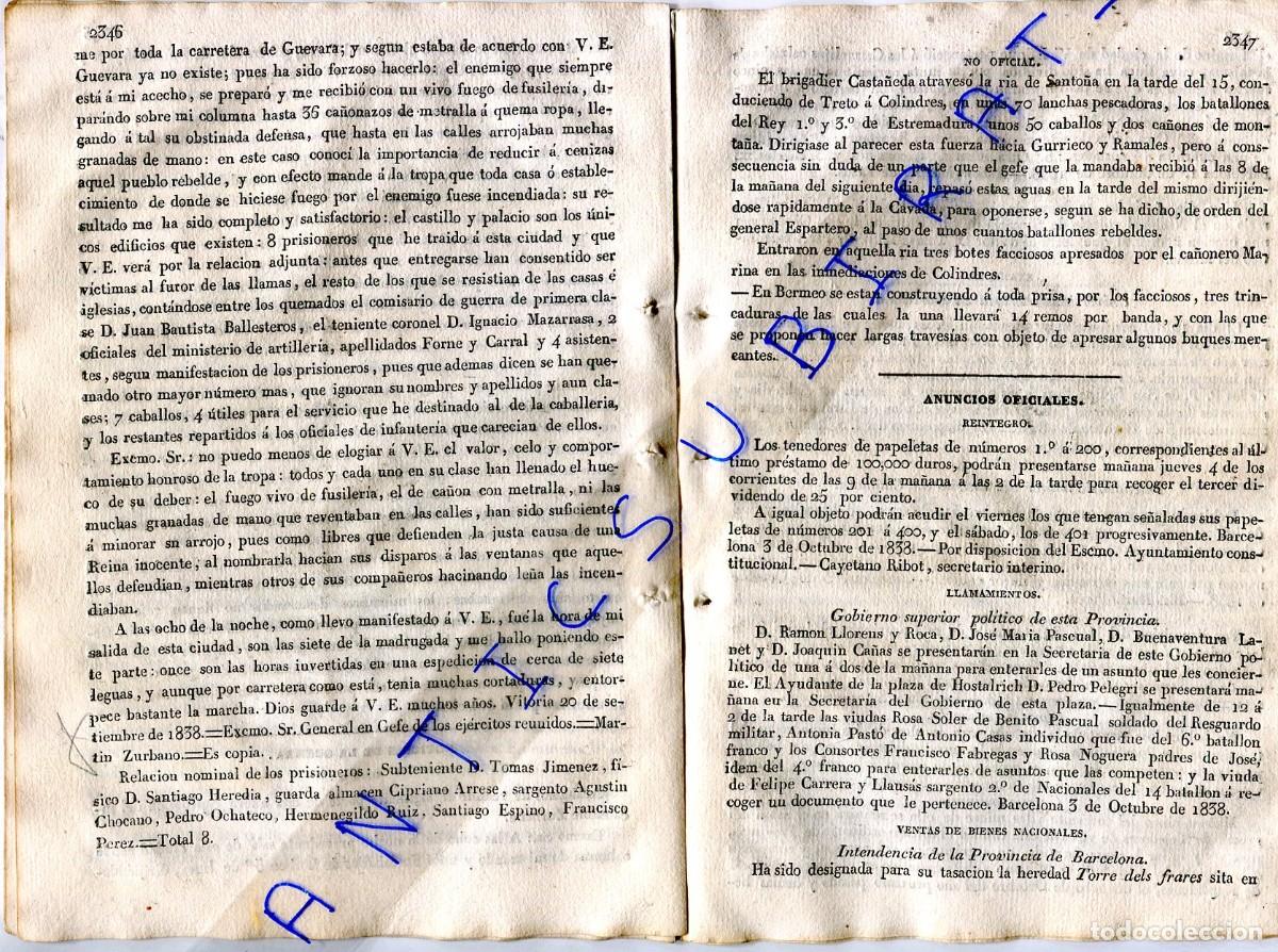 Collection Magazines and Newspapers: DIARIO A&Ntilde;O 1838 PRIMERA GUERRA CARLISTA EN GUEVARA BARRUNDIA GEBARA TRETO COLINDRES GURRIECO RAMALE