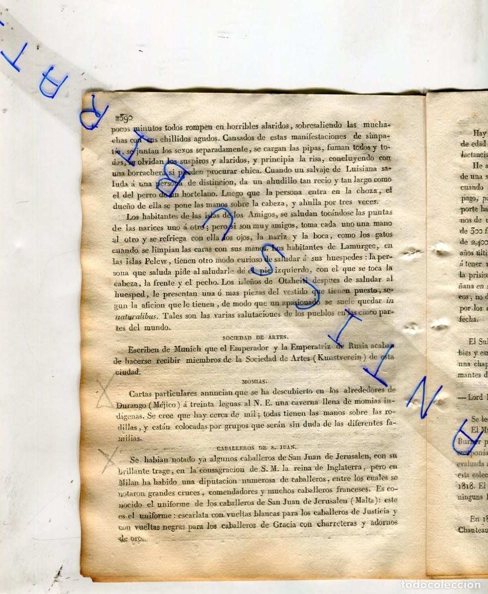 Coleccionismo de Revistas y Peri&oacute;dicos: DIARIO A&Ntilde;O 1838 1000 MOMIAS EN DURANGO MEXICO CABALLEROS DE SAN JUAN JERUSALEN ORDEN DE MALTA