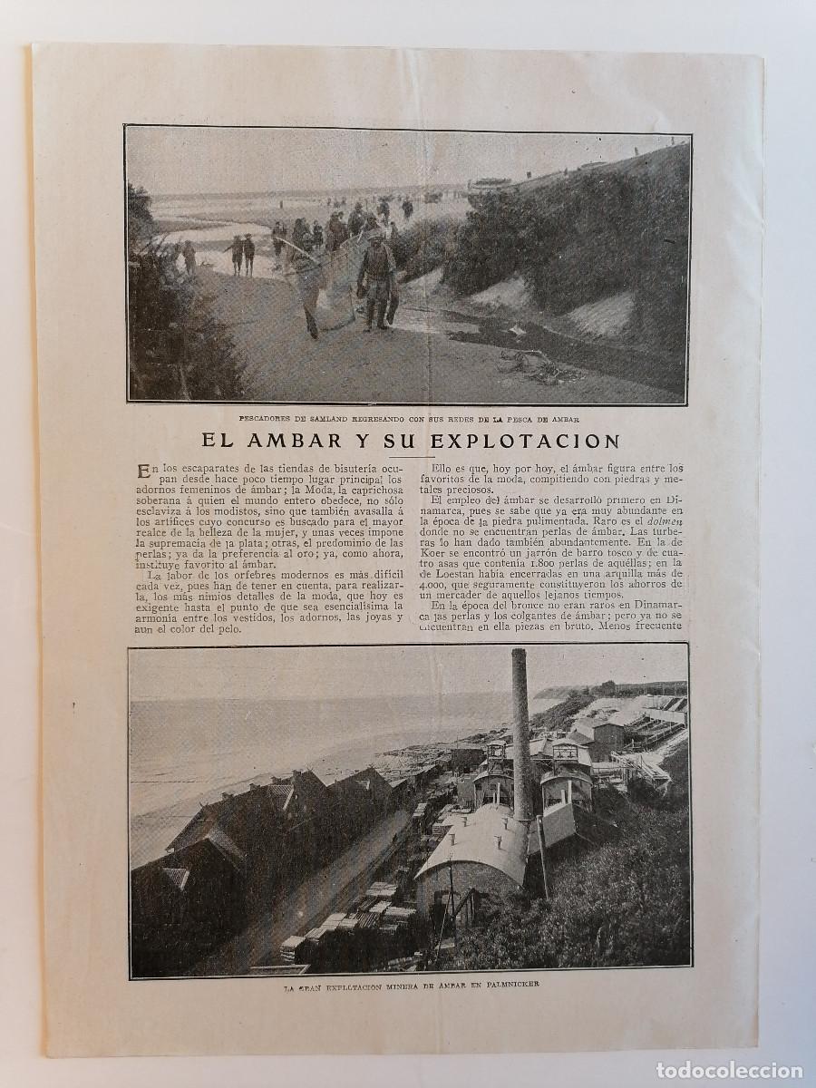 Coleccionismo de Revistas y Peri&oacute;dicos: Recorte de prensa 1914 - El Ambar y Su Explotaci&oacute;n, Samland Dinamarca (3 p&aacute;g/ 6 fotos)