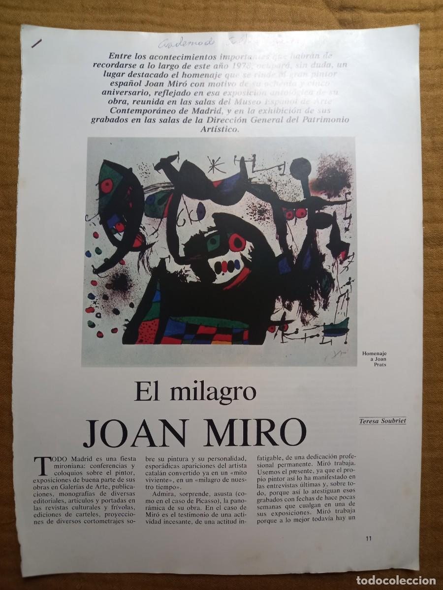 Coleccionismo de Revistas y Peri&oacute;dicos: EL MILAGRO JOAN MIRO. 4 PAGINAS EXTRA&Iacute;DAS DE CUADERNO DE CULTURA JULIO 1978