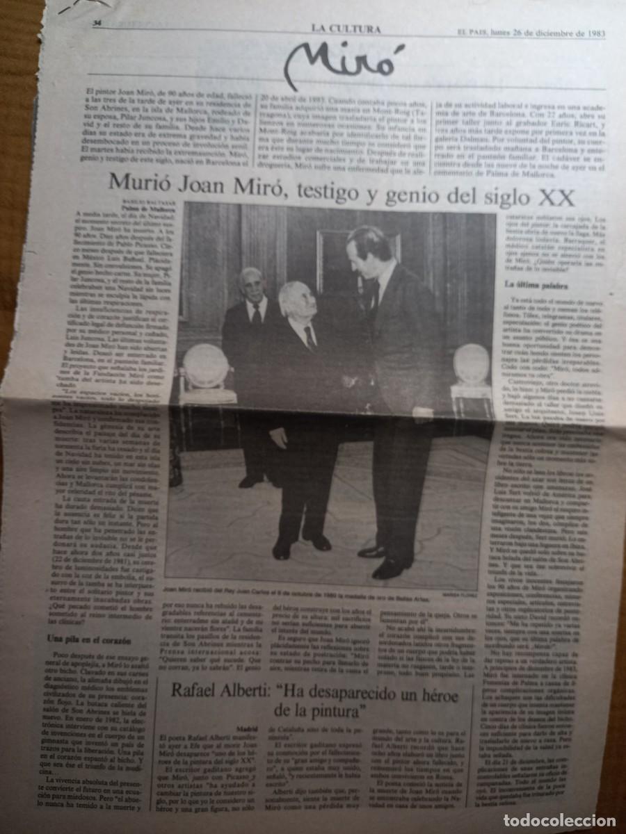 Coleccionismo de Revistas y Peri&oacute;dicos: MUERTE DE JOAN MIRO. 5 PAGINAS EXTRA&Iacute;DAS DE DIARIO EL PA&Iacute;S 26 DICIEMBRE 1983
