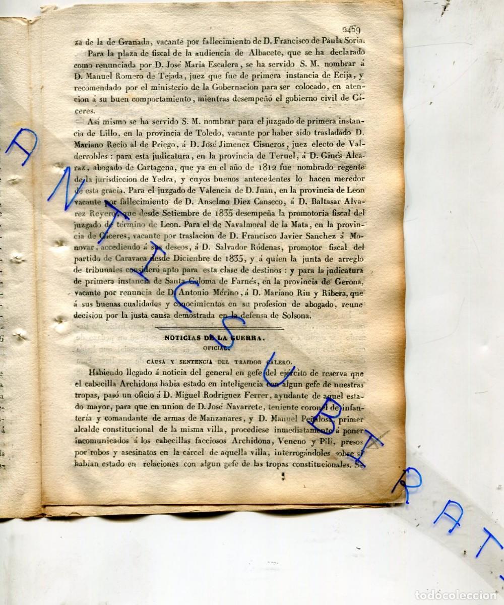 Coleccionismo de Revistas y Peri&oacute;dicos: DIARIO A&Ntilde; 1838 PRIMERA GUERRA CARLISTA ARCHIDONA VENENO PILI CALERO VILLAR OSA DE MONTIEL MANZANARES