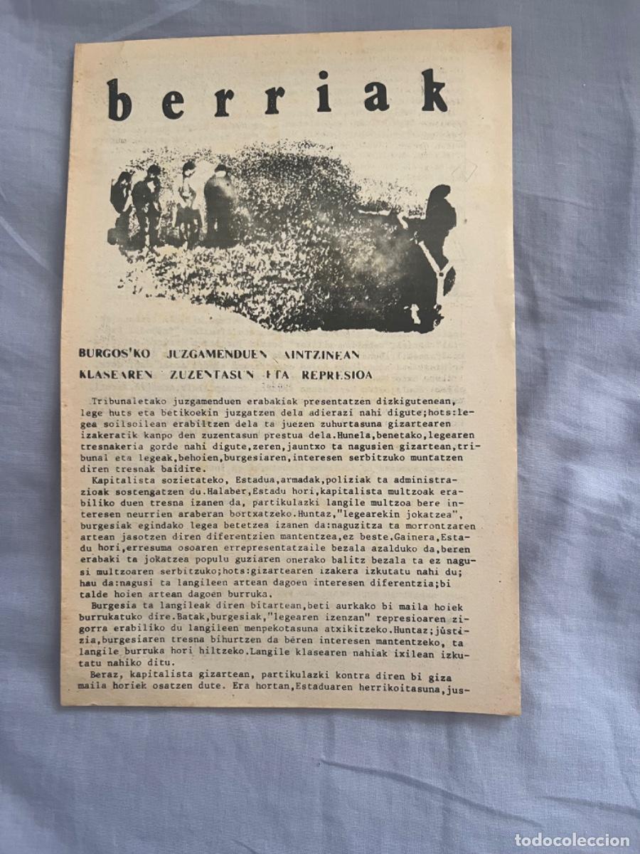 Collection Magazines and Newspapers: Bolet&iacute;n Berriak n&ordm; 2 ETA VI octubre 1970 Juicio de Burgos LKI LCR