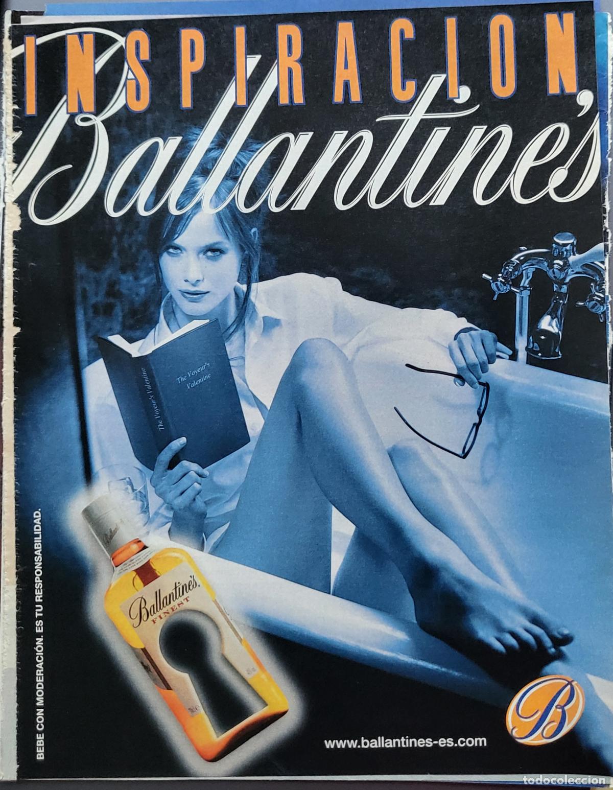 Coleccionismo de Revistas y Peri&oacute;dicos: ANUNCIO REVISTA A&Ntilde;OS 90 MARCA BEBIDA WHISKY BALLANTINE'S CHICA MODELO SEXY BA&Ntilde;ERA LIBRO THE VOYEUR'S