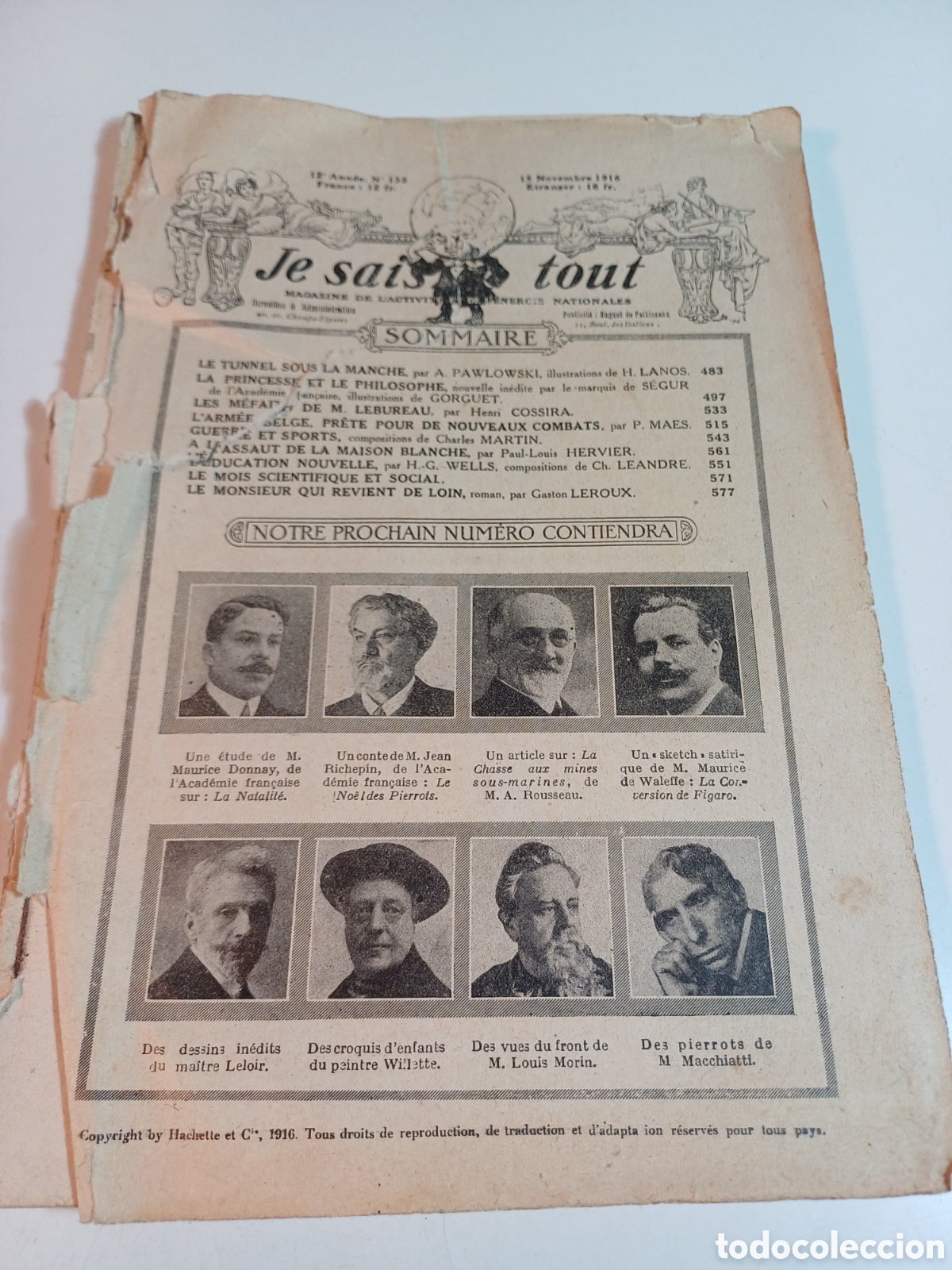 Collectionnisme de Revues et Journaux: Revista francesa Je sais tout 1916 n&uacute;mero 132 franc&eacute;s