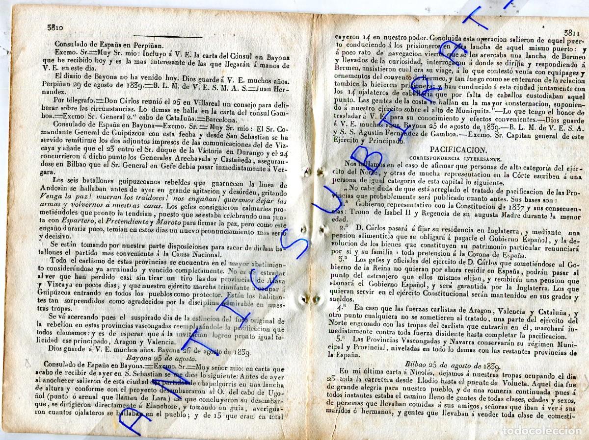Coleccionismo de revistas y peri&oacute;dicos: DIARIO A&Ntilde;O 1839 PRIMERA GUERRA CARLISTA EN VILLAREAL PERPI&Ntilde;AN BAYONA DICASTILLO ALLO VERA ULZAMA