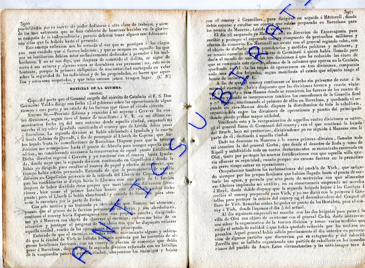 Coleccionismo de Revistas y Peri&oacute;dicos: DIARIO A&Ntilde;O 1839 PRIMERA GUERRA CARLISTA EN SOLSONA CERVERA IGUALADA SANTA COLOMA DE QUERATLT BERGA