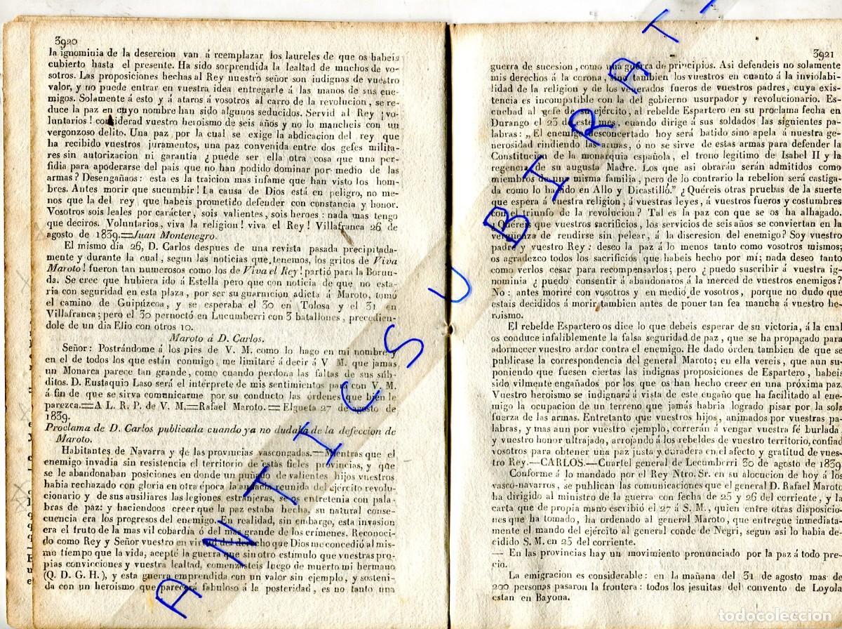Coleccionismo de revistas y peri&oacute;dicos: DIARIO A&Ntilde;O 1839 PRIMERA GUERRA CARLISTA EN VILLAFRANCA ESTELLA NAVARRA ALLO DICASTILLO LECUMBERRI
