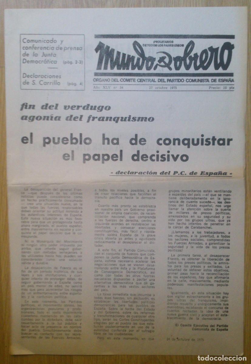 Coleccionismo de Revistas y Peri&oacute;dicos: PERIODICO MUNDO OBRERO N&ordm; 34 - A&Ntilde;O XLV (ORGANO DEL COMITE CENTRAL DEL PARTIDO COMUNISTA DE ESPA&Ntilde;A)