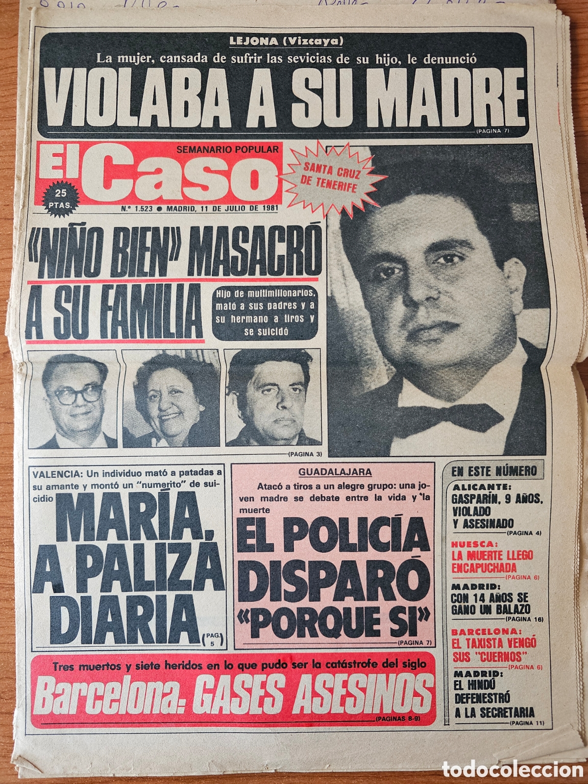 Sammeln von Zeitschriften und Zeitungen: SEMANARIO POPULAR EL CASO 1523 1981 NI&Ntilde;O BIEN MASACR&Oacute; A SU FAMILIA