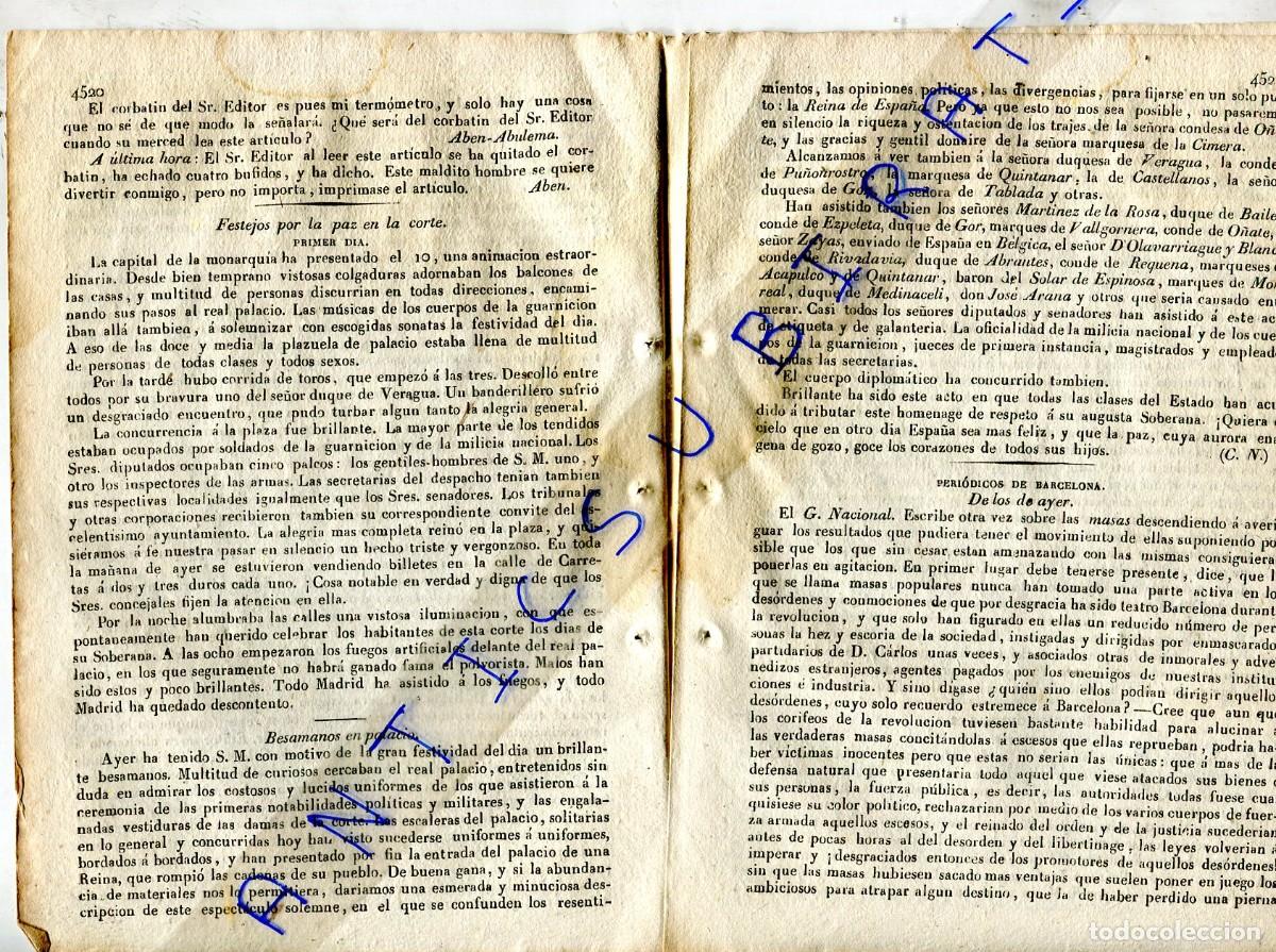 Collection Magazines and Newspapers: DIARIO A&Ntilde;O 1839 PRIMERA GUERRA CARLISTA DUQUE DE VERAGUA BESAMANOS EN EL PALACIO ISABEL II