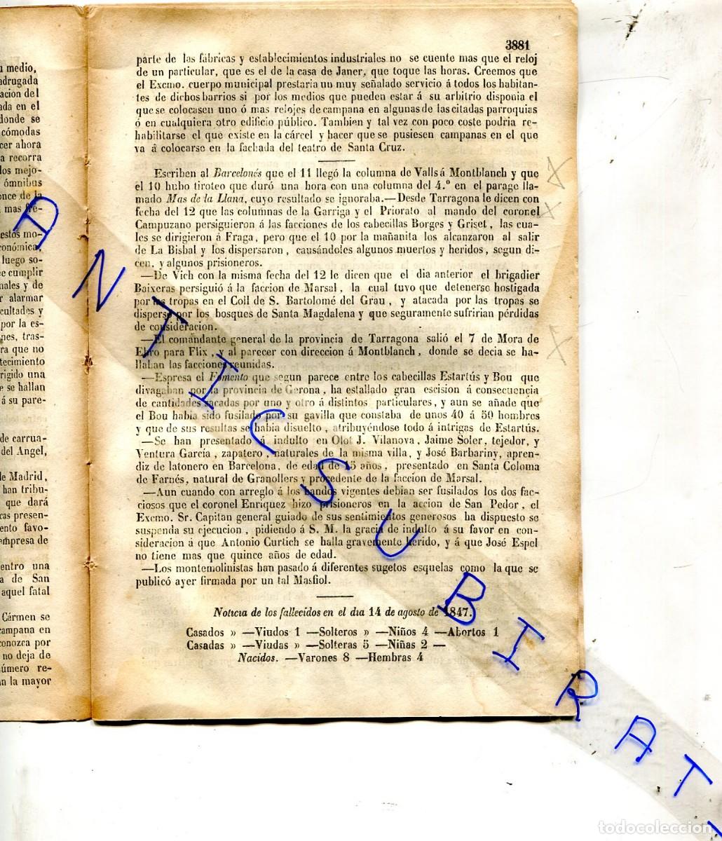 Sammeln von Zeitschriften und Zeitungen: DIARIO A&Ntilde;O 1847 SEGUNDA GUERRA CARLISTA EN VALLS MONTBLANCH GARRIGA PRIORAT FRAGA FLIX BOU ESTARTUS