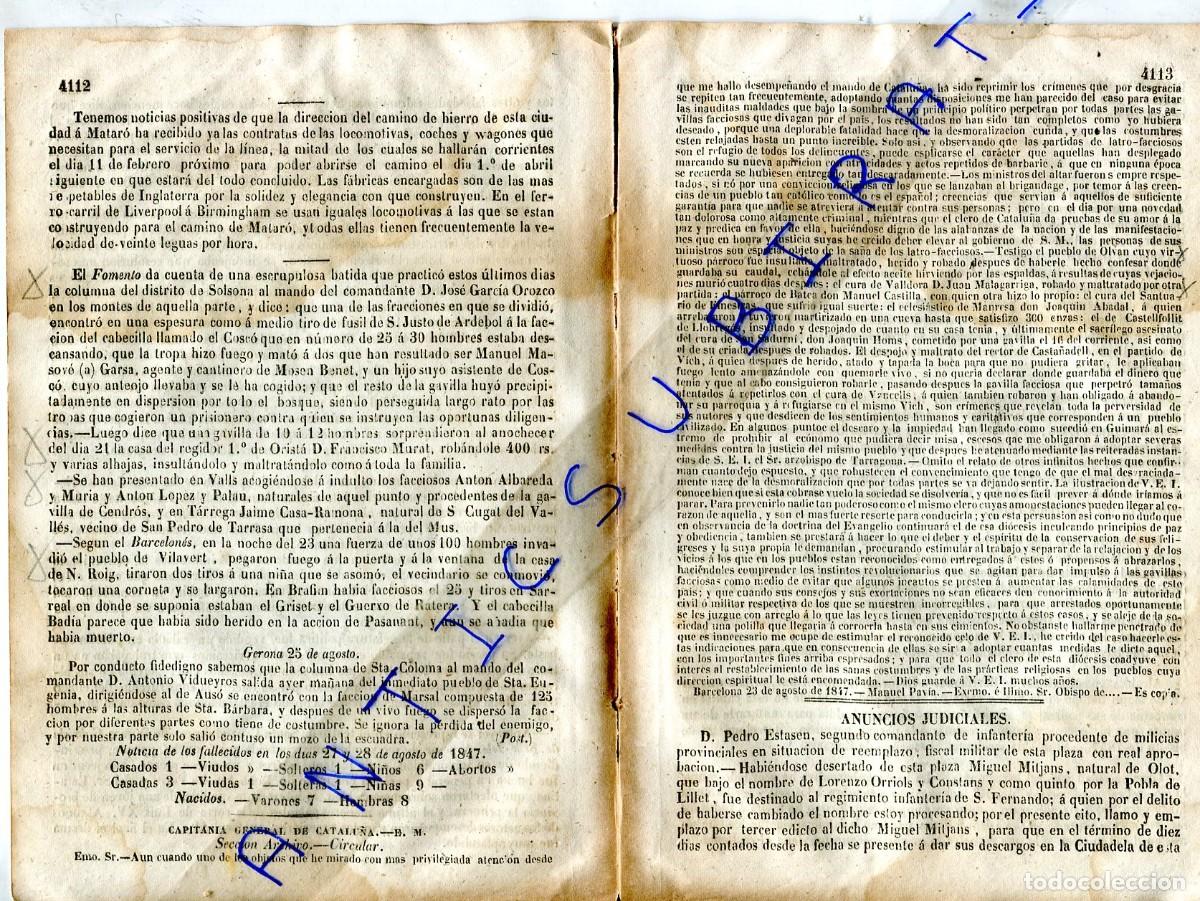 Coleccionismo de Revistas y Peri&oacute;dicos: DIARIO A&Ntilde;O 1847 SEGUNDA GUERRA CARLISTA EN SOLSONA VALLS VILAVERT BRAFIM SANTA EUGENIA DE BERGA