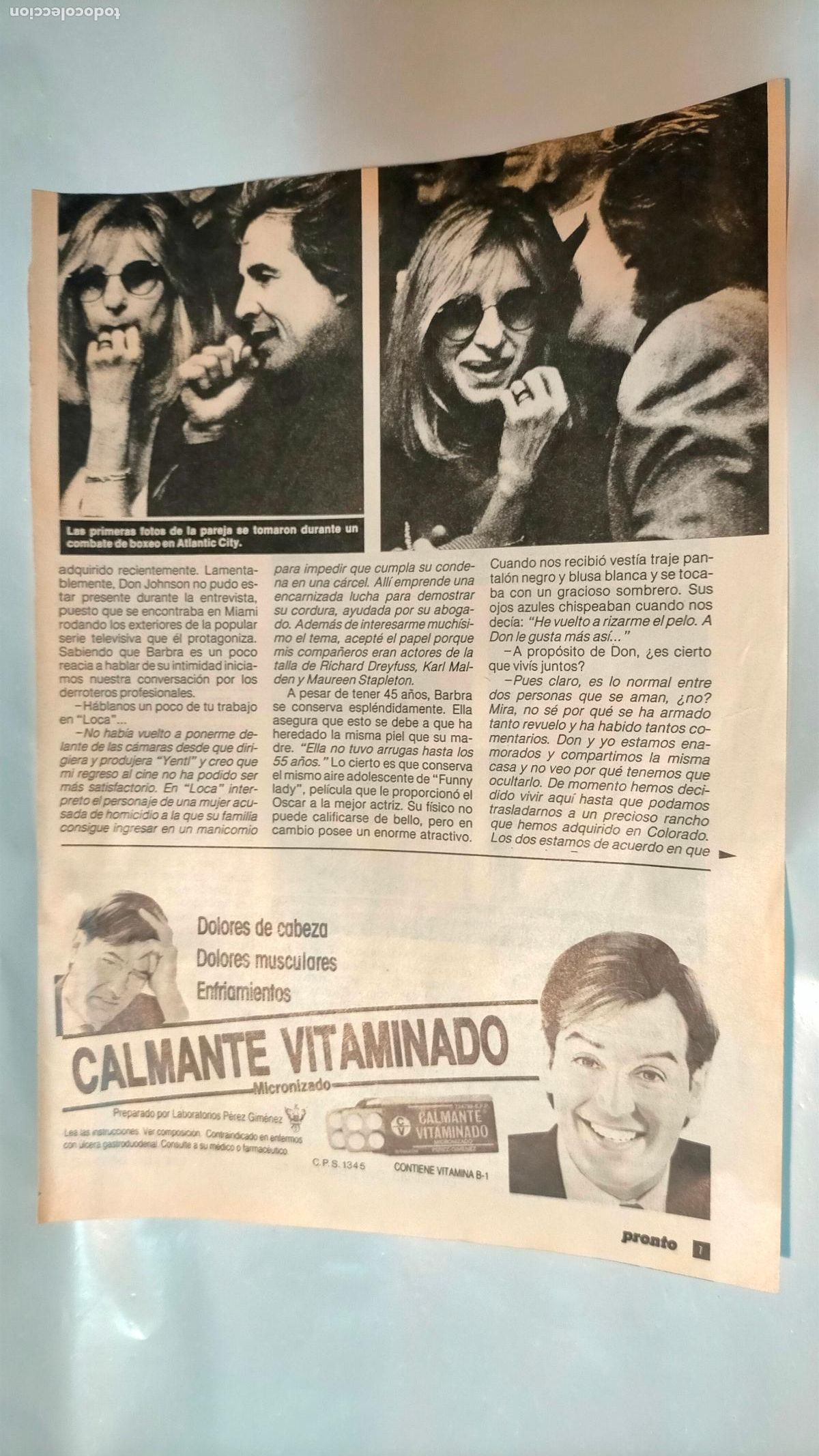 Coleccionismo de Revistas y Peri&oacute;dicos: hoja de revista a&ntilde;o 1988 . DON JOHNSON BARBRA STREISAND - VER FOTO ADICIONAL DE LA TRASERA DE HOJA