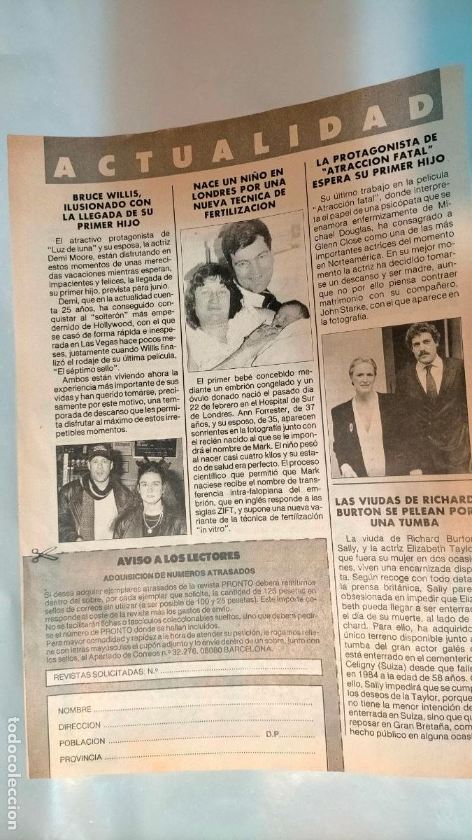 Coleccionismo de Revistas y Peri&oacute;dicos: hoja de revista a&ntilde;o 1988 . BRUCE WILLIS - ATRACCION FATAL