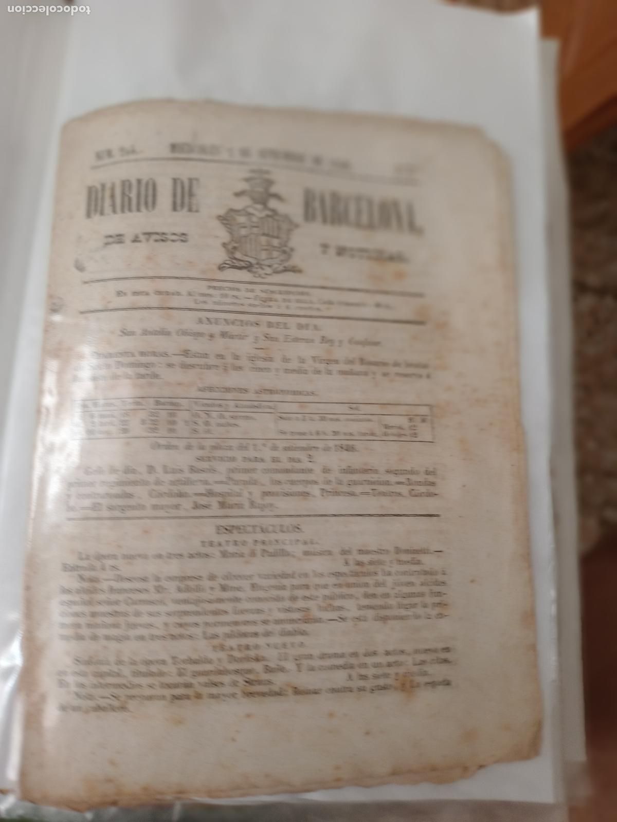 Coleccionismo de revistas y peri&oacute;dicos: Diario de Barcelona 159 de 1848. Vendrell. Anuncios, Aguas ferruginosas de Moncada, etc