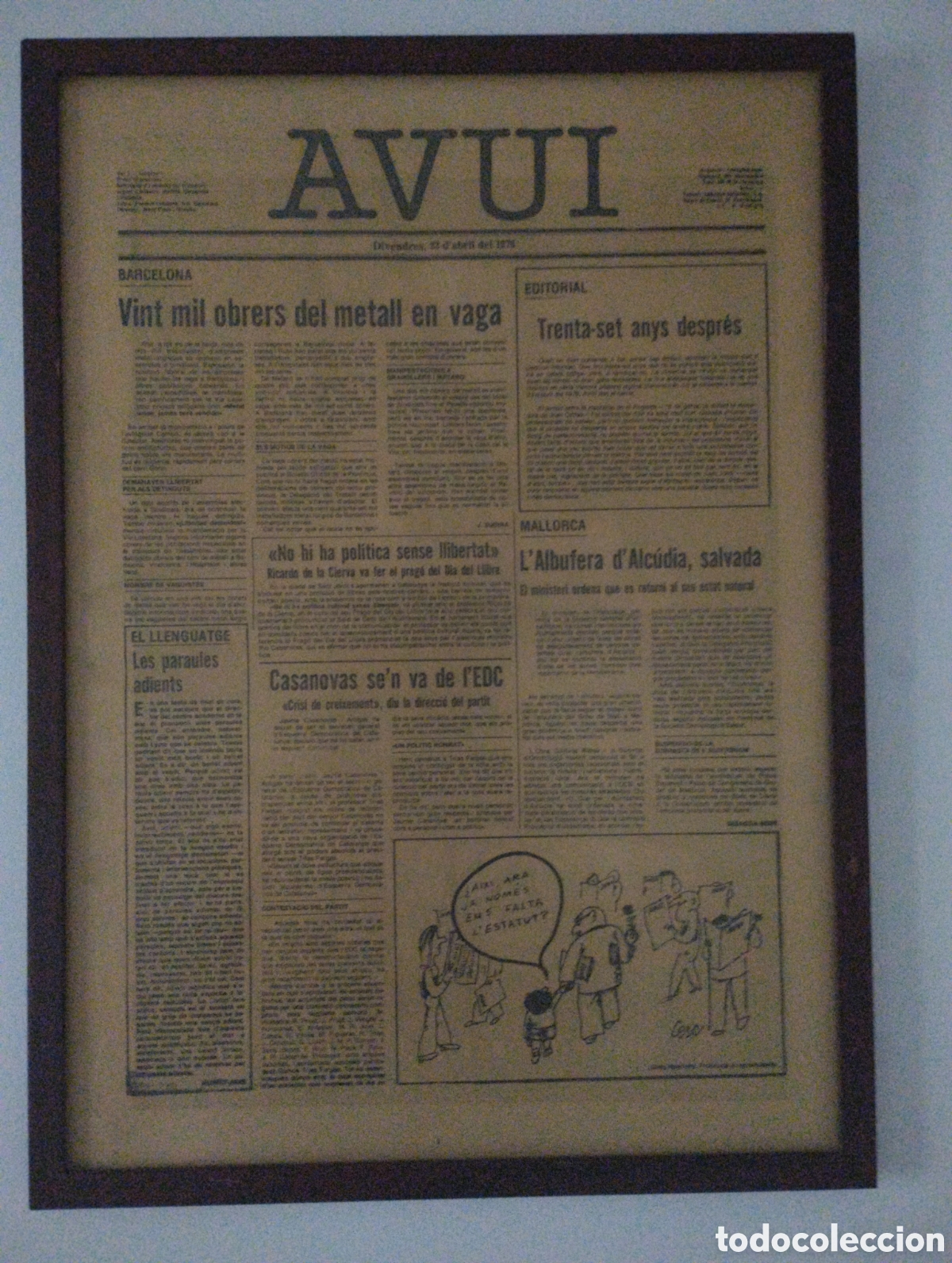 Collectionnisme de Revues et Journaux: AVUI ANY I N&uacute;mero 1 - Divendres 23 d'abril del 1976 - VINYETA D'EN CESC- ORIGINAL &Eacute;POCA