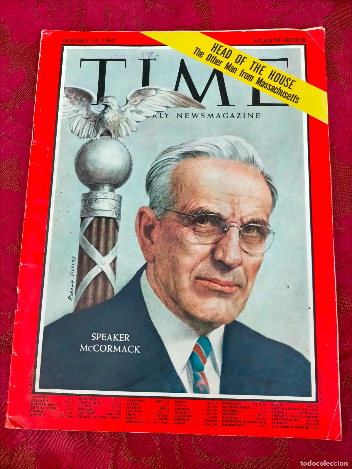 Coleccionismo de revistas y peri&oacute;dicos: Time weekly magazine january 19 1962 atlantic edition Speaker McCormack revista semanal