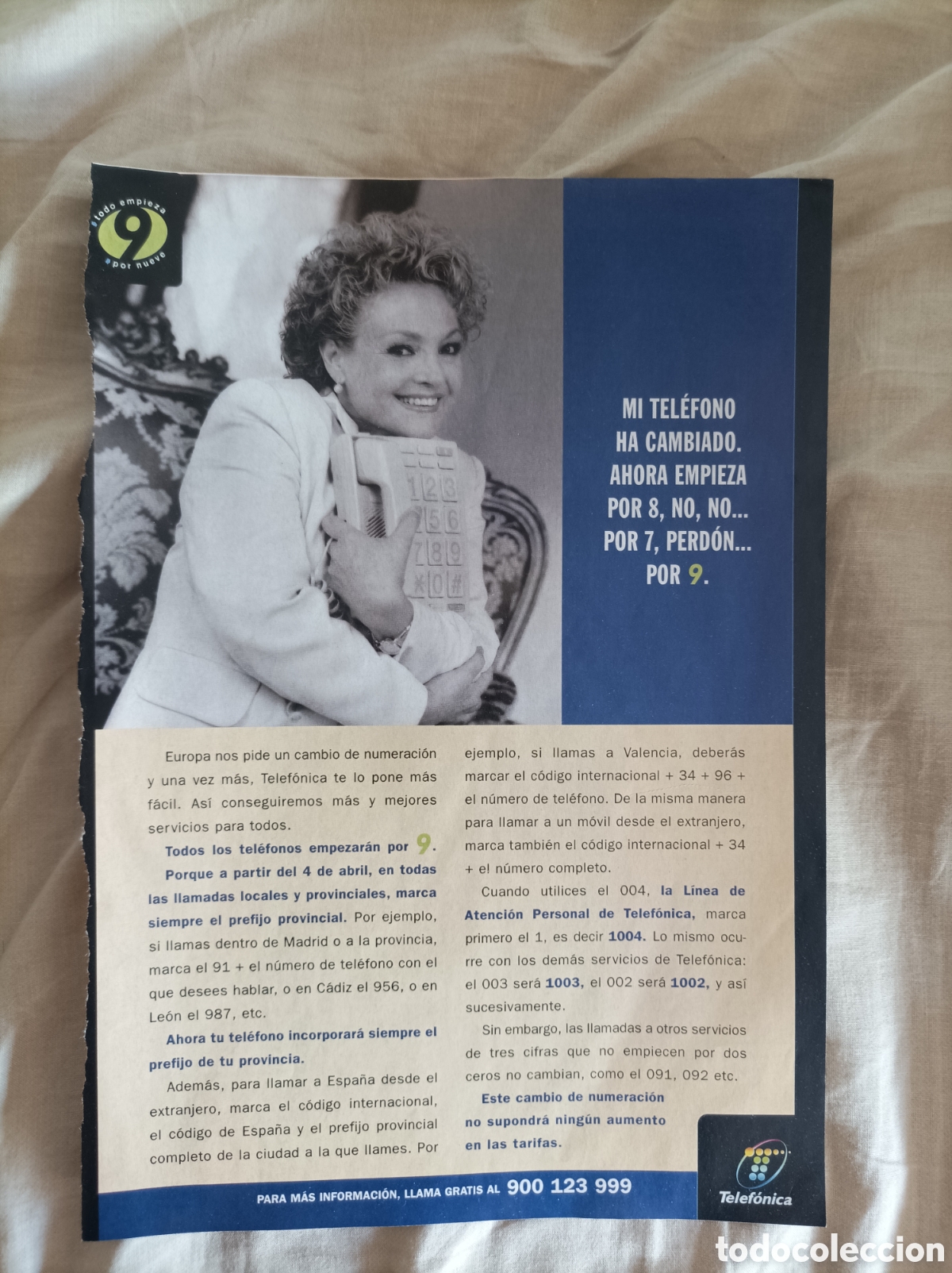 Coleccionismo de Revistas y Peri&oacute;dicos: RECORTE PUBLICIDAD TELEF&Oacute;NICA - CARMEN SEVILLA - A&Ntilde;OS 90
