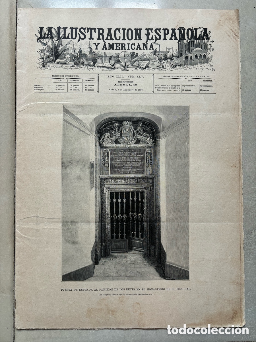 Coleccionismo de Revistas y Peri&oacute;dicos: Ilustraci&oacute;n 1898. Quijote. Moreno Carbonero. El Escorial. Buenos Aires. Morillo